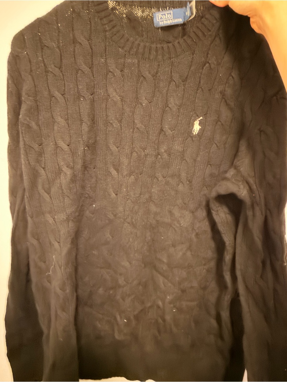 Polo by Ralph Lauren Black Cable Knit Crewneck Sweater
